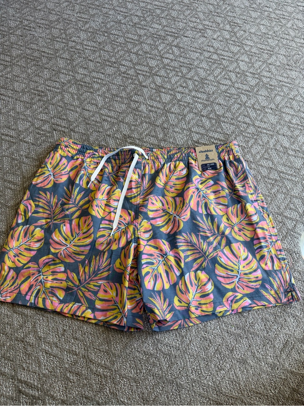 Chubbies Gray Swim Shorts with Pink & Yellow Tropical Print